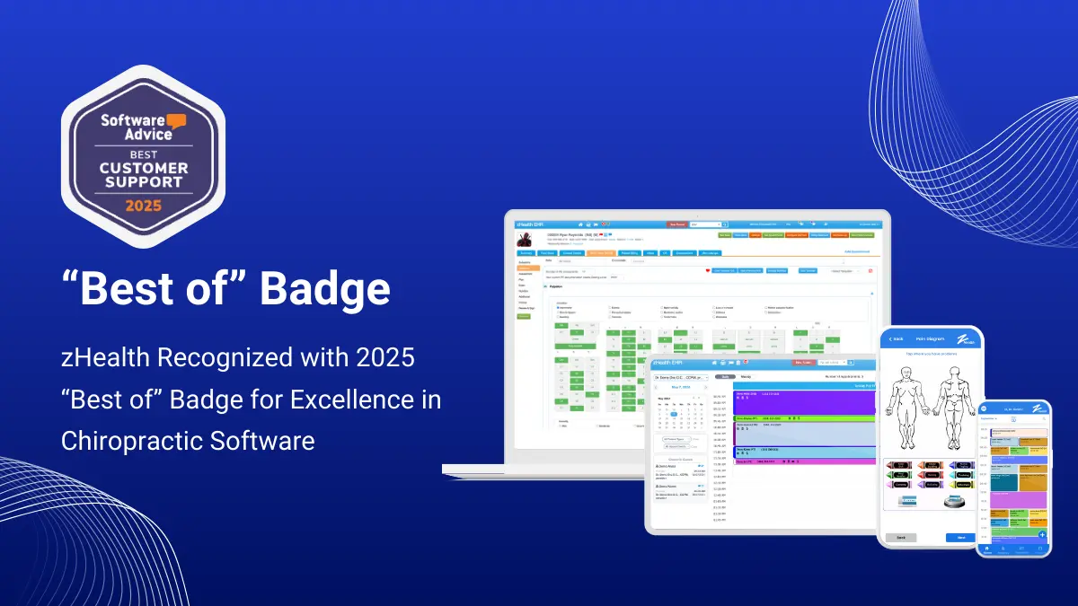 zHealth Recognized 2025 “Best of” Badge for Excellence in Chiropractic Software